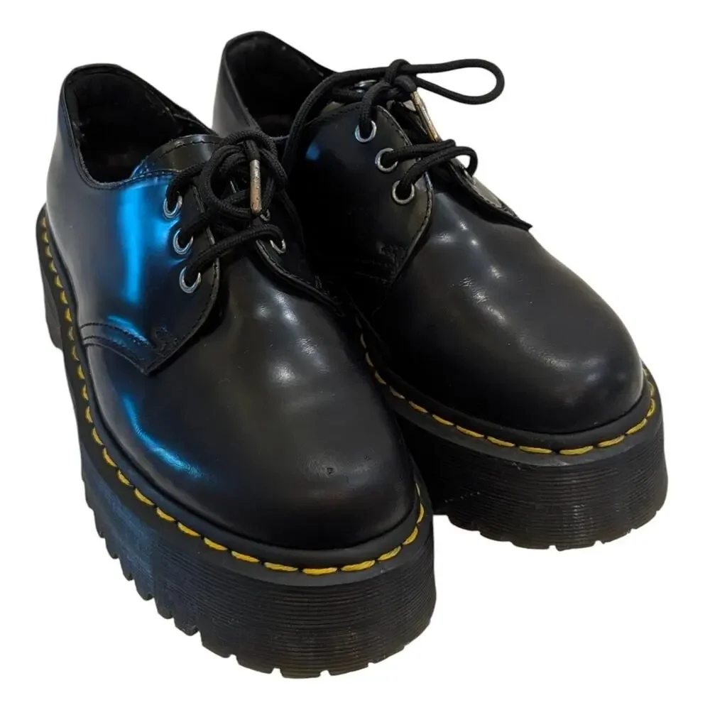 Dr. Martens 1461 Quad Platform Black Smooth Leather Shoes Men’s 7 Women’s 8